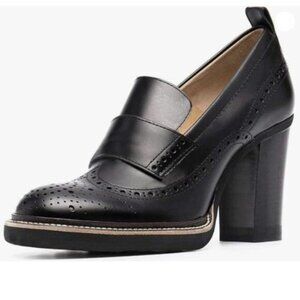 YDN Women Chunky High Heels Round Toe Oxford Loafer Shoe Black